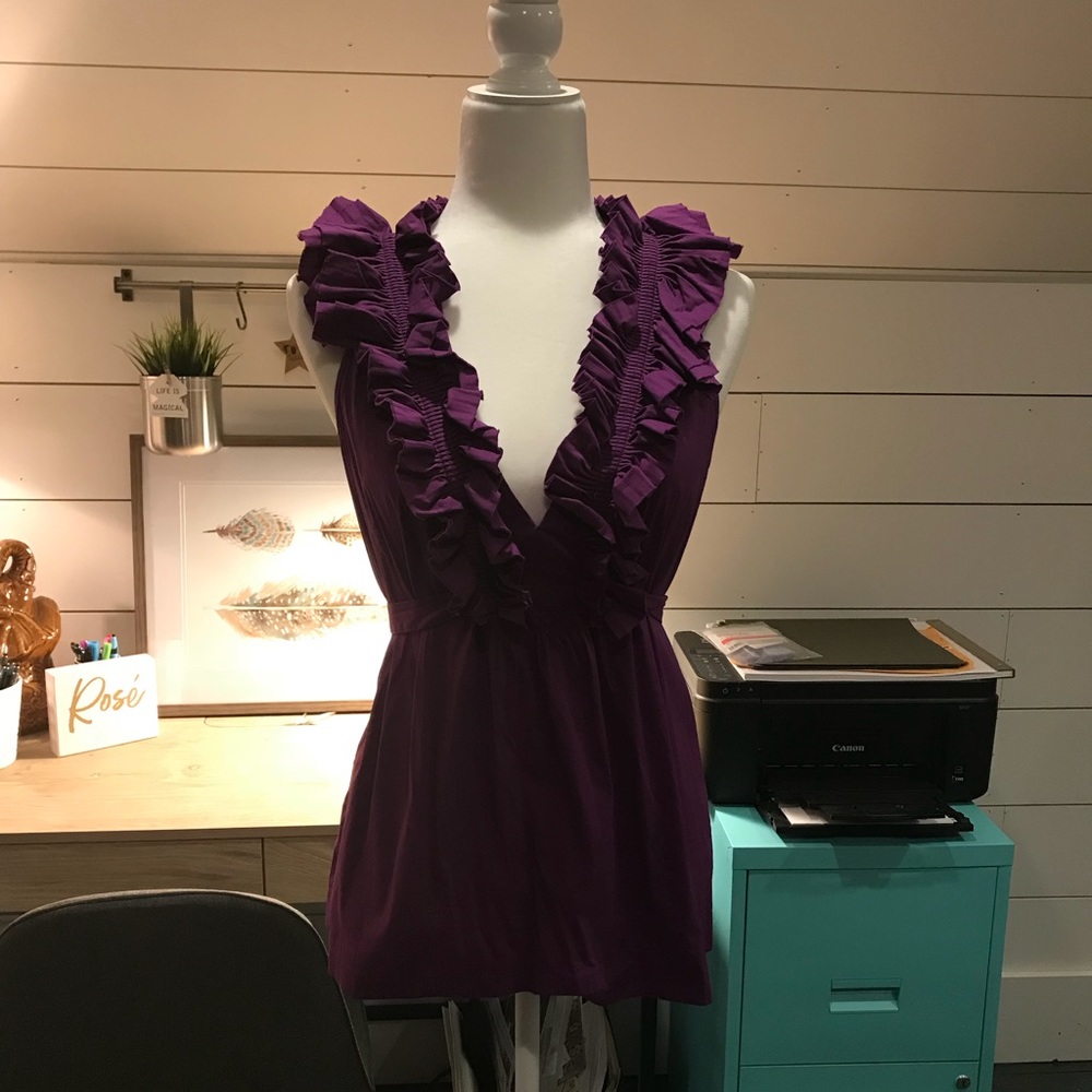 BCBG Purple Ruffle front blouse